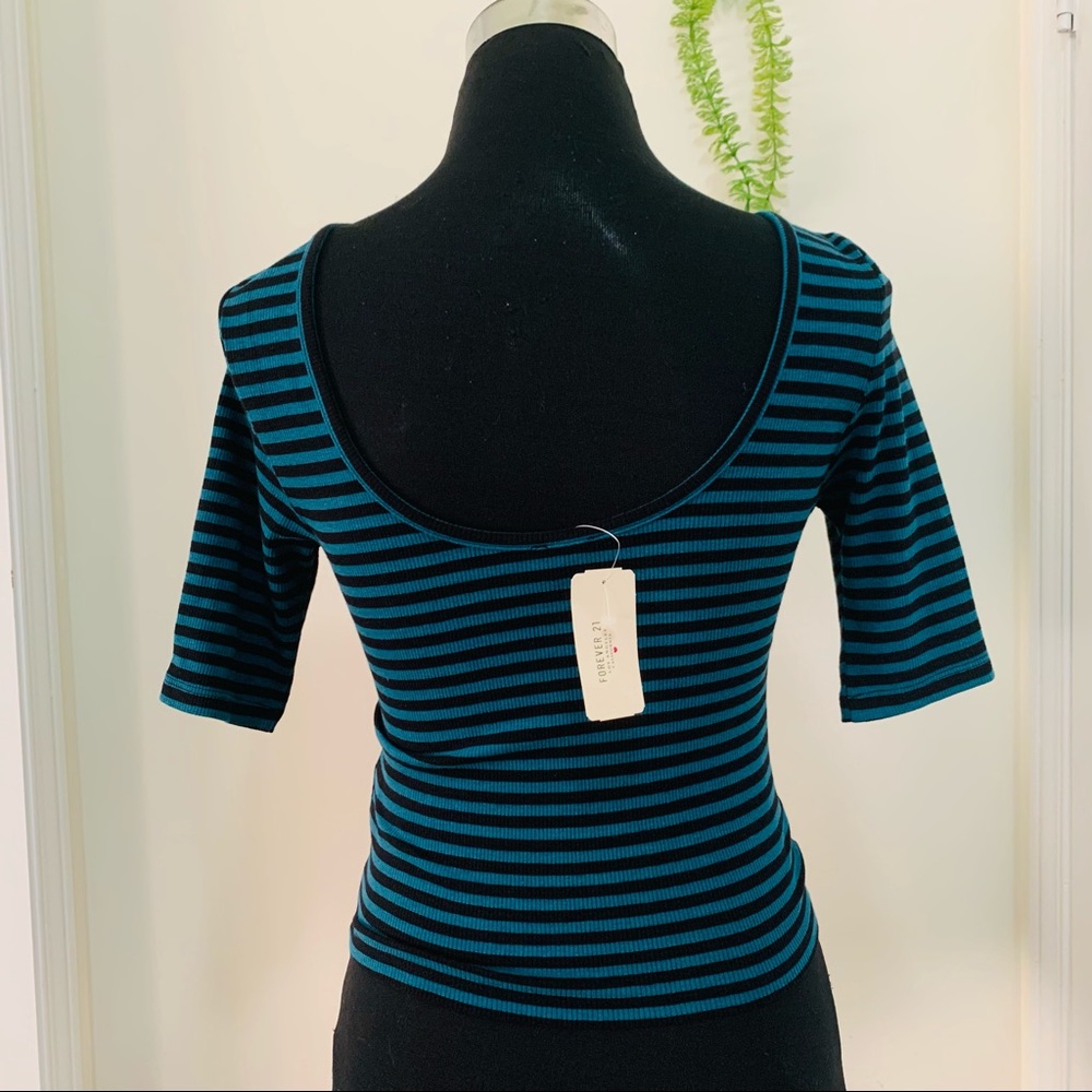 Forever21 Rugby Ribbed Stripes Deep Back Cut Crop Top Size Large - Picture 7 of 11